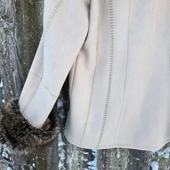 Vintage Penny Lane Coat 90s Y2K Size M Beige Faux Fur Faux Suede Boho - Picture 9 of 11